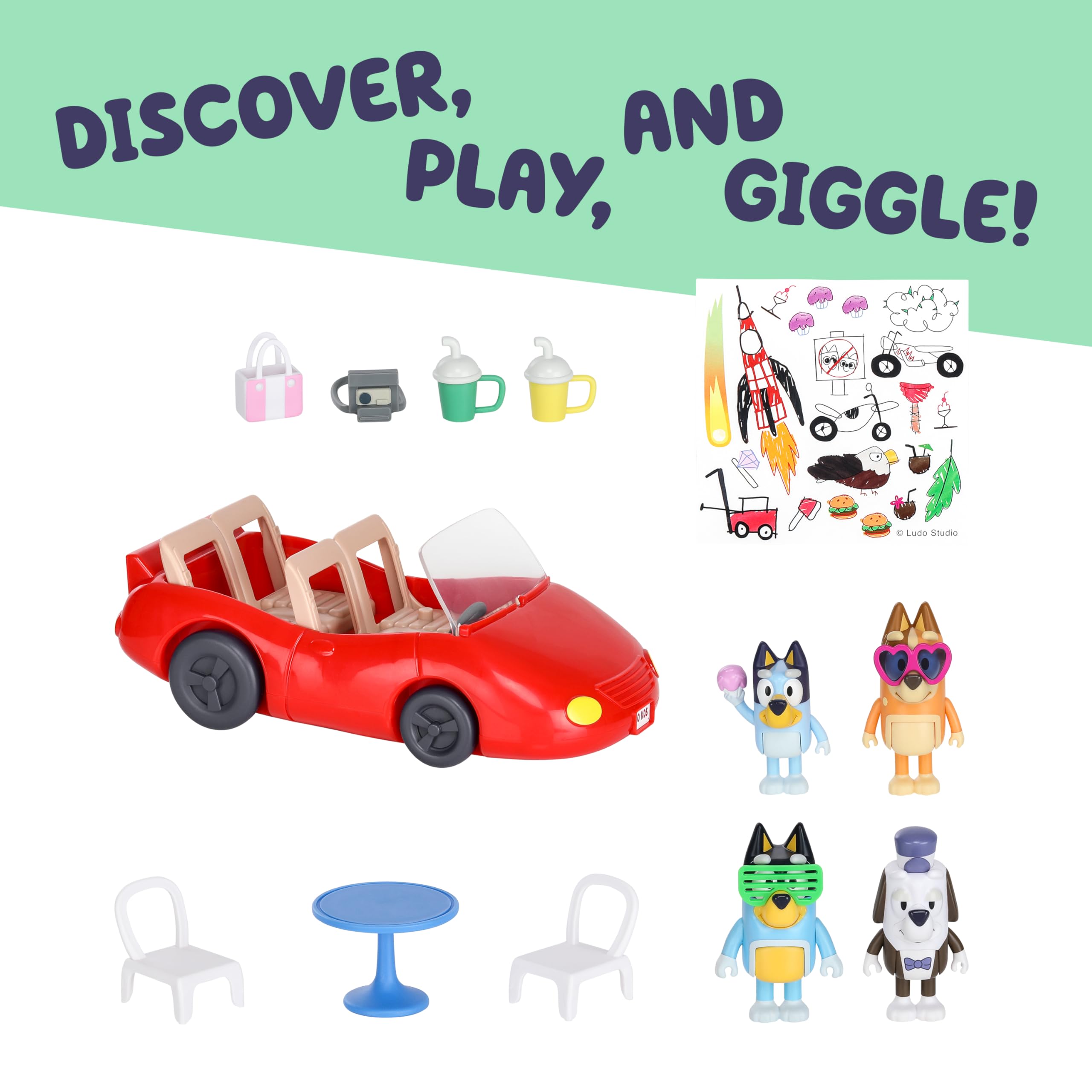 Bluey Vehicle and 4 Figure Pack, Escape Convertible with Four 2.5